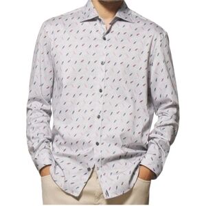 johnnie-O Ruskin Featherweight Button Up Shirt In Light Gray Feather Print Men M